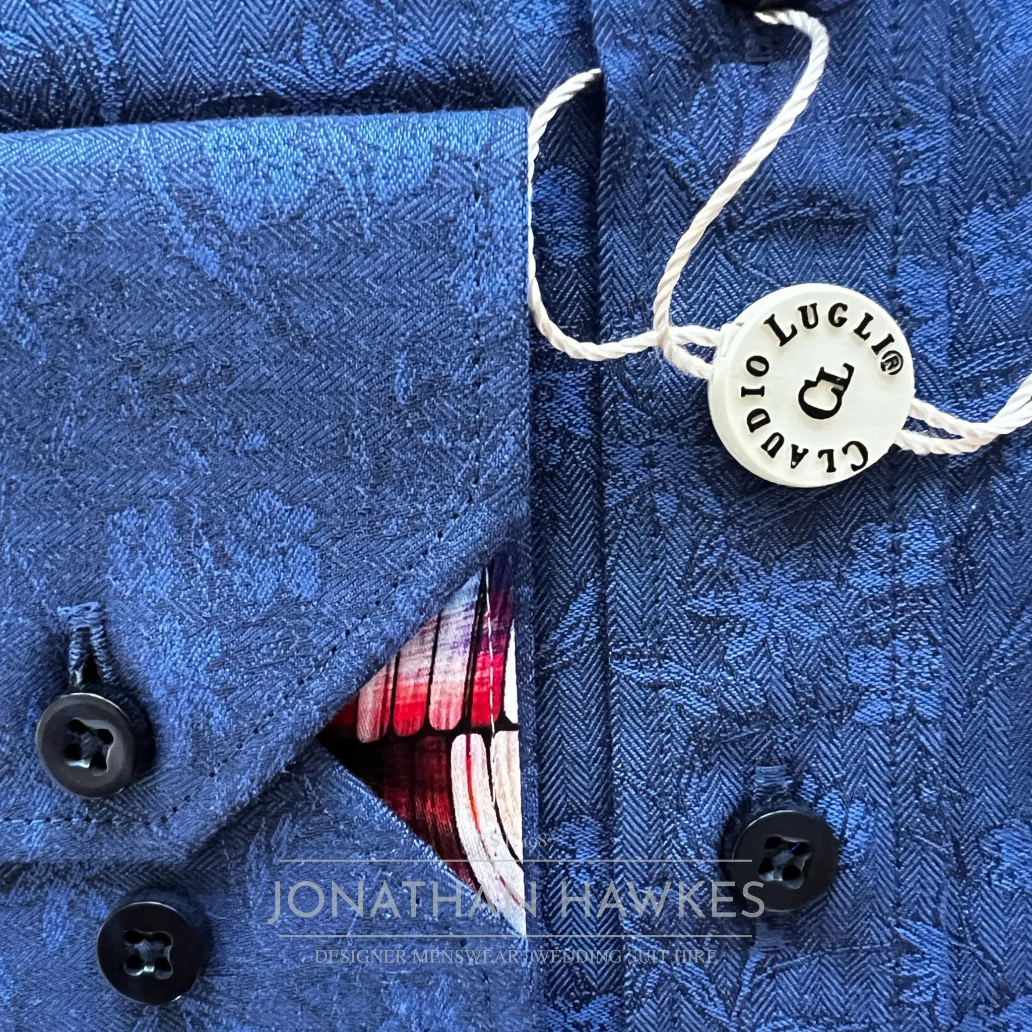 Claudio Lugli Navy Floral Jacquard Long Sleeve Shirt - Image 3