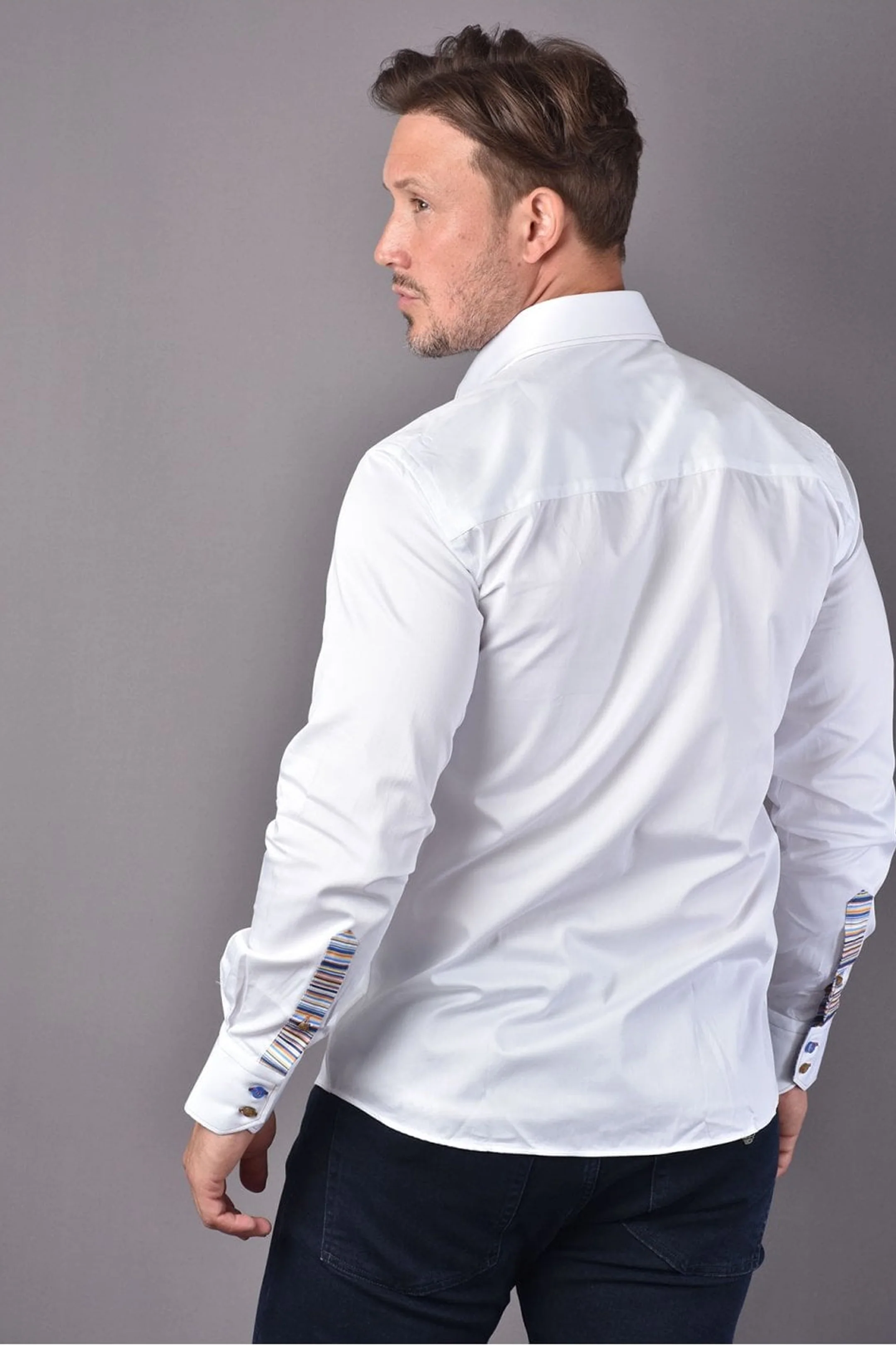 Claudio Lugli White Shirt with Striped Trim - Image 4