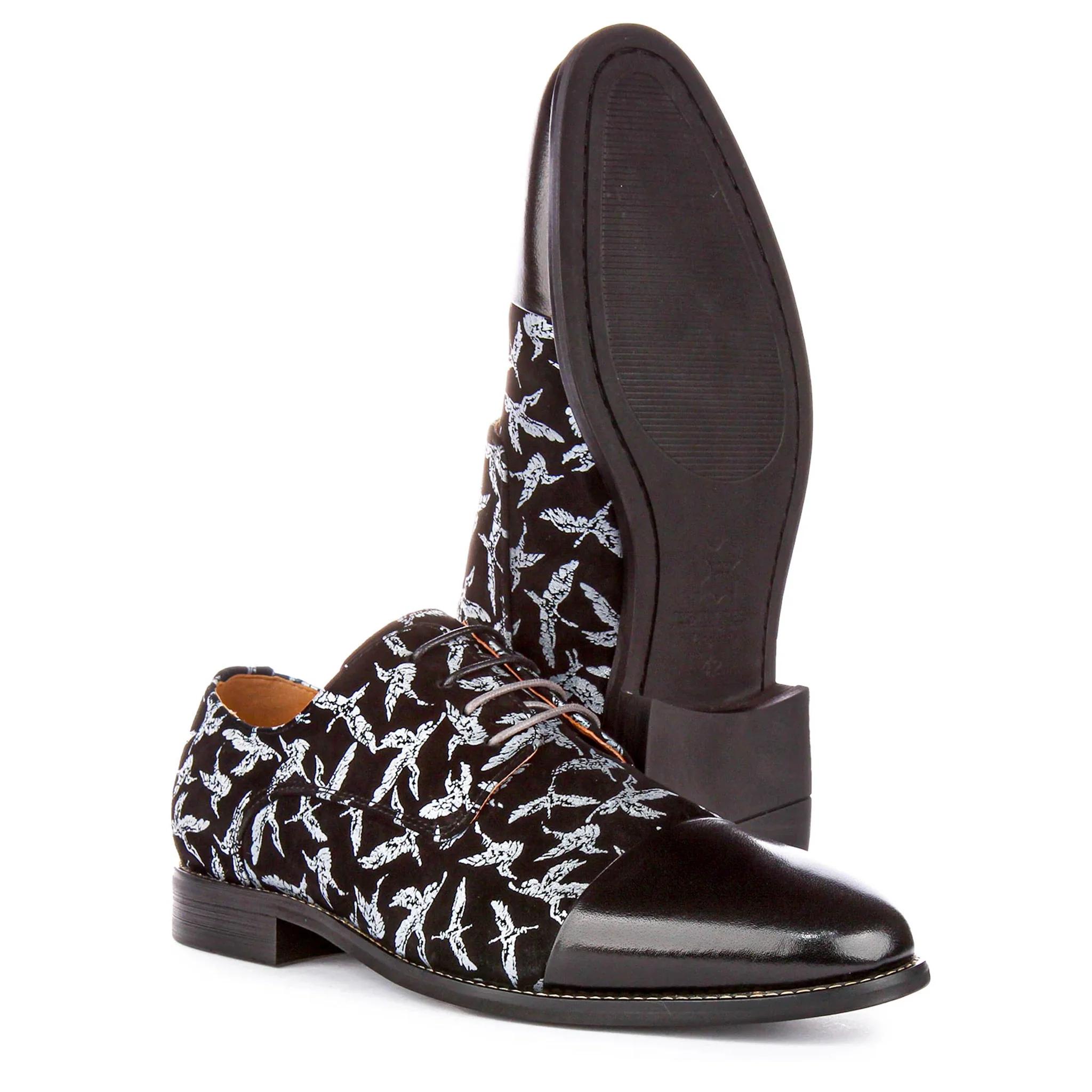 Silas Black Lace Up Bird Print Shoes - Image 3