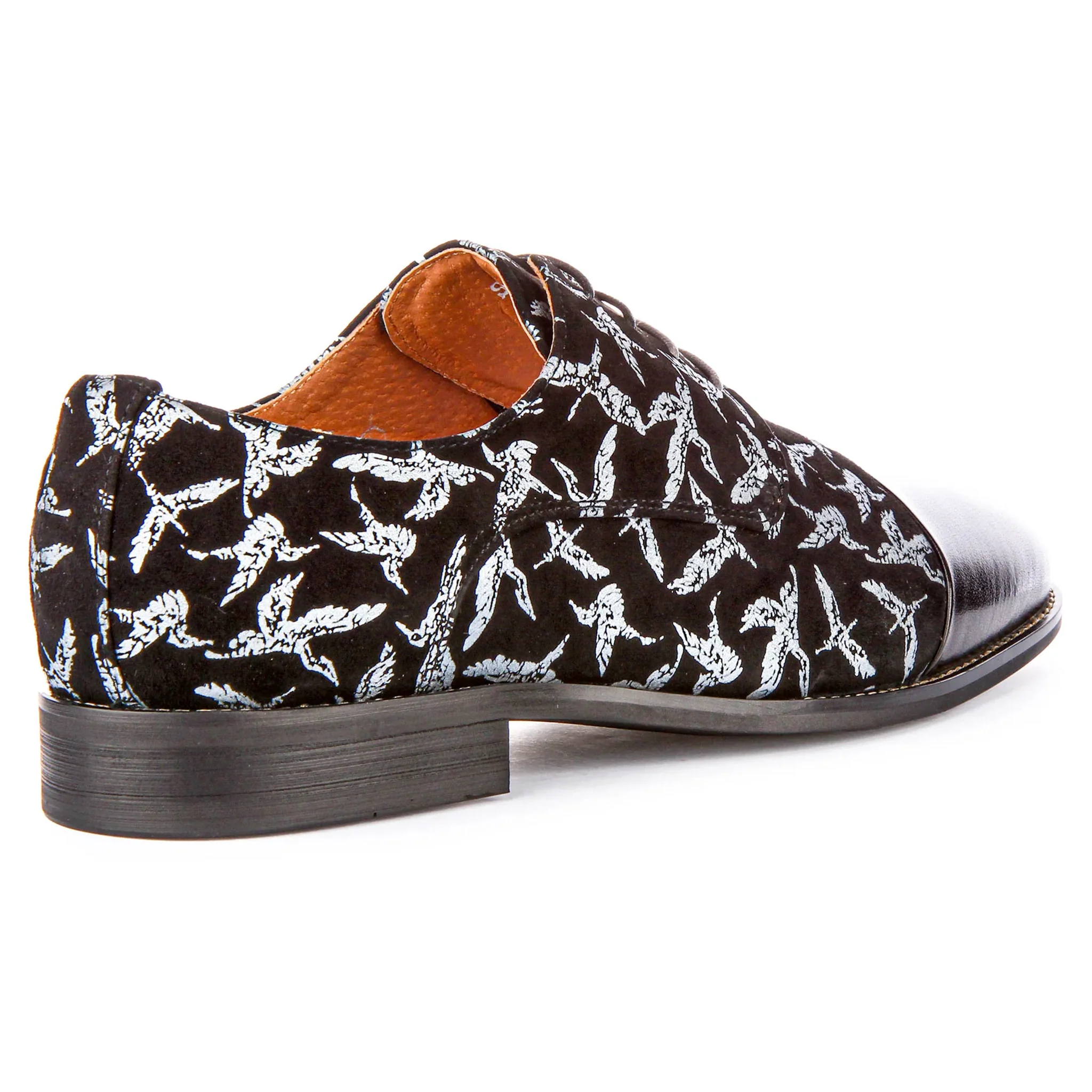 Silas Black Lace Up Bird Print Shoes - Image 6