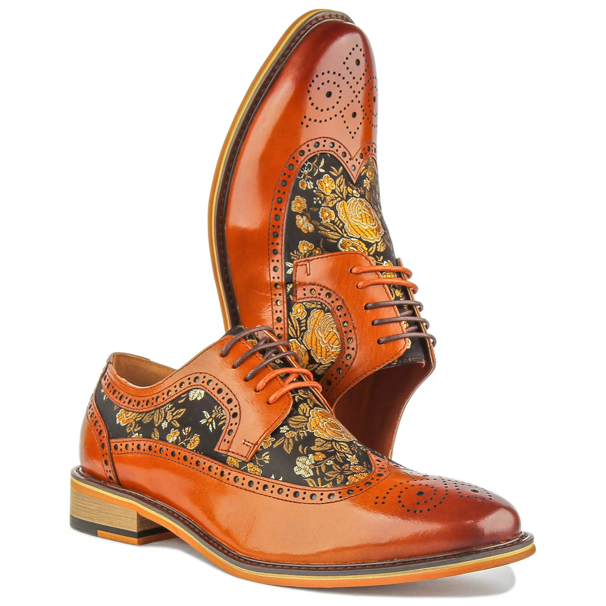 Ross Brogue Shoes in Brown Floral - Image 3