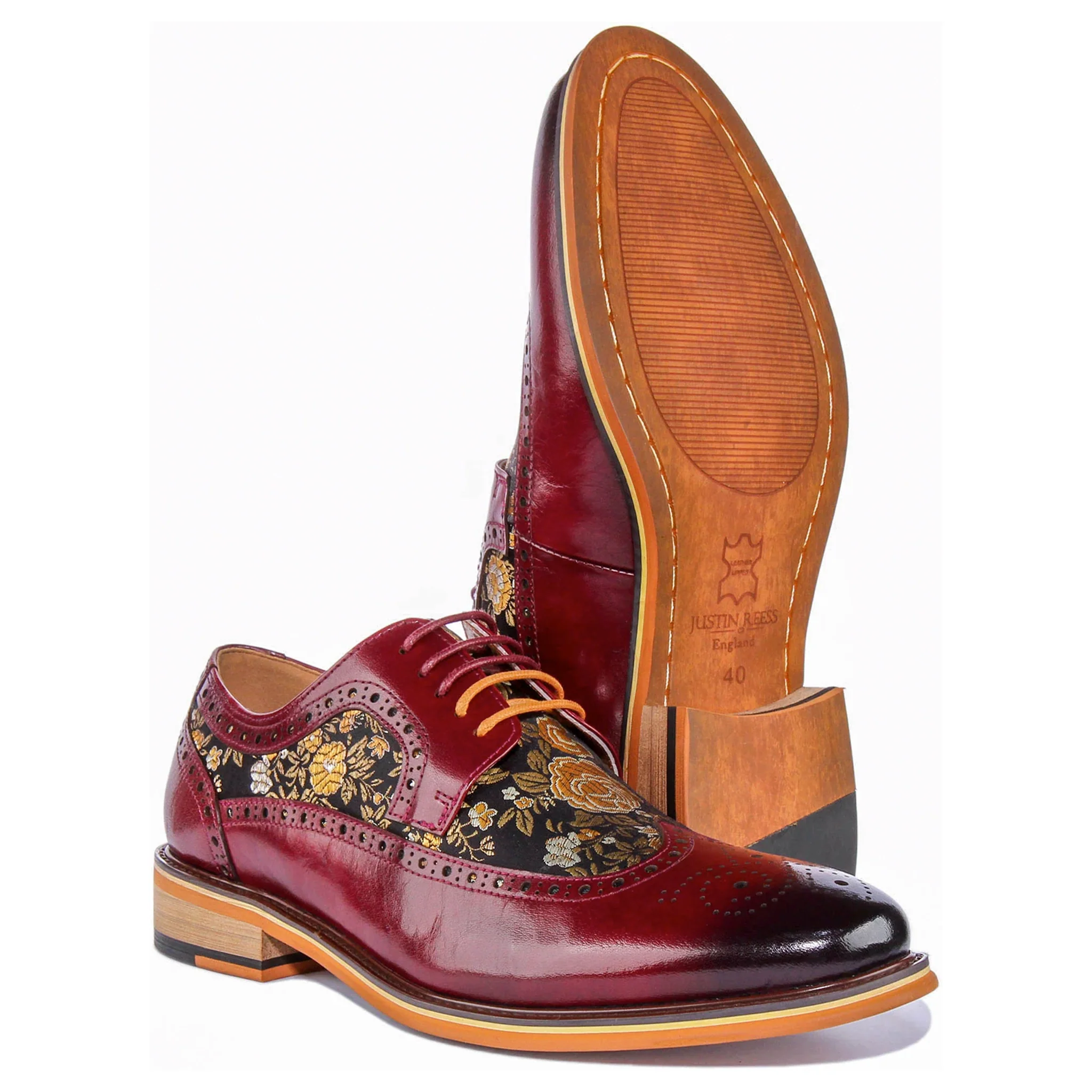 Ross Brogue Shoes in Wine Floral - Image 4